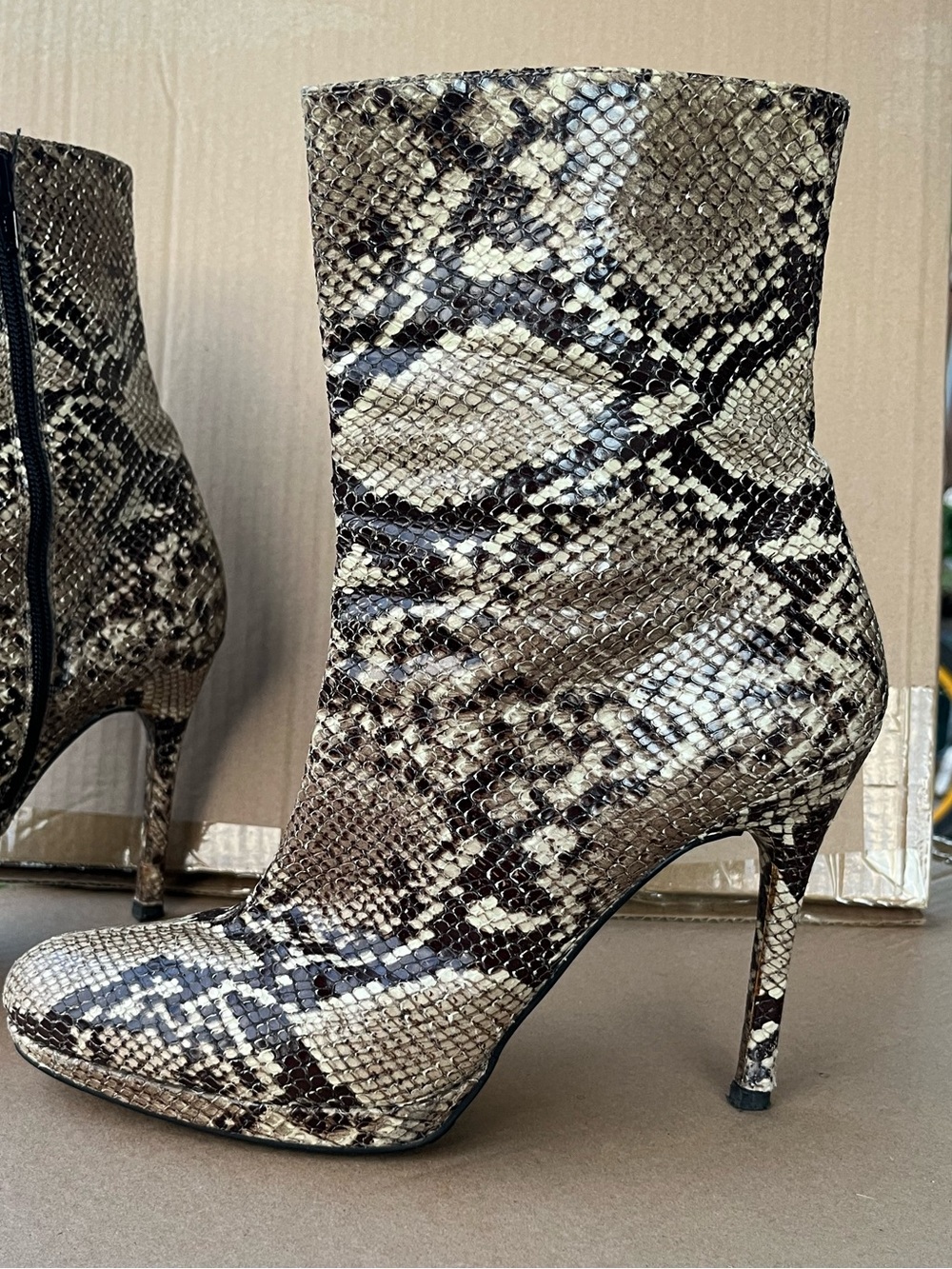 Stuart Weitzman Snake-Print Ankle Booties - Beige & Black